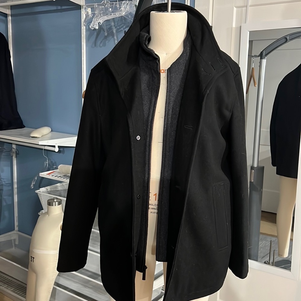 London Fog Wool PeaCoat - Large, black with grey interior